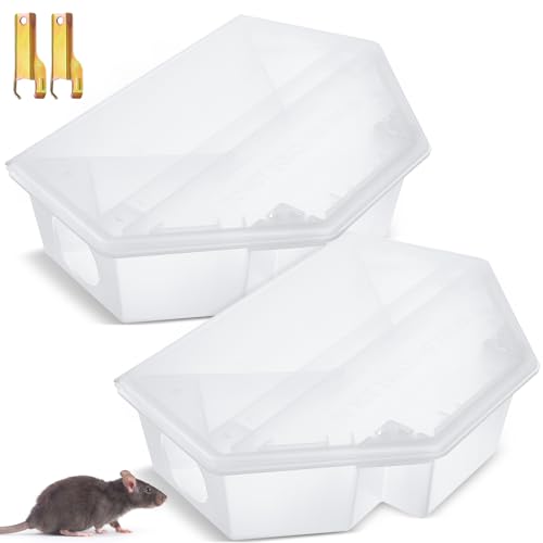 Qualirey 2 Pcs Rat Bait Station with Keys 13.58 x 8.98 x 3.35 Inch Rodent Station Rat Traps, Keeps Children and Pets Safe Indoor and Outdoor, Bait Not Included (Translucent) | 13.58x8.98x3.35 Inch Size, sturdy Plastic, Reusable Tamper-resistant Design, In