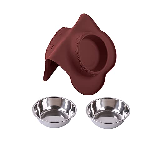 Hubulk Pet Dog Bowls 2 Stainless Steel Dog Bowl with No Spill Non-Skid Silicone Mat + Pet Food Scoop Water and Food Feeder Bowls for Feeding Small Medium Large Dogs Cats Puppies (Burgundy, Small) - color: Burgundy, size: Small