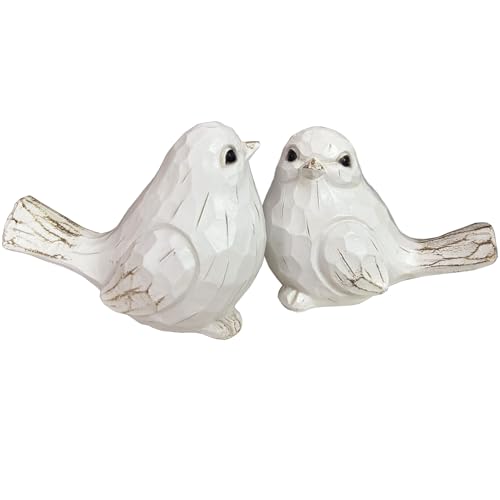 Set of 2 White Bird Decor for Home Decor, Farmhouse Bird Decor Bird Statue Sculpture - Decorative Carved Rustic Distressed Animal Bird Decor Ornaments - Collectible Bird Figurine | Spring - color: Distressed Set of 2