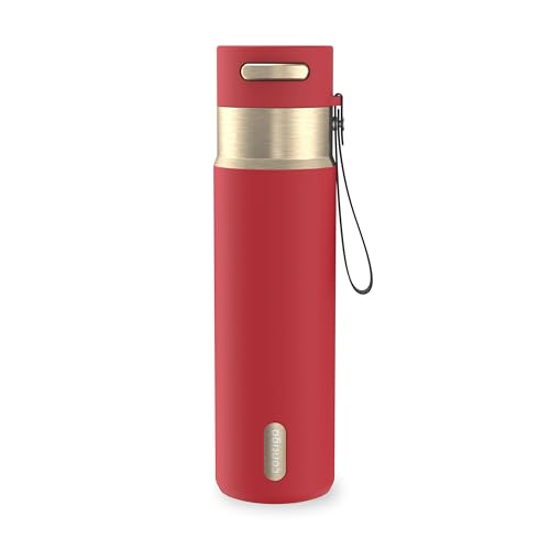 Contigo AutoSeal 24 oz Stainless Steel Vacuum-Insulated Water Bottle with Leakproof Push-Button Spout & Lock, Carry Strap, BPA-Free & Lead-Free, Dishwasher Safe - color: Goji Berry Champagne, size: 24 Ounces
