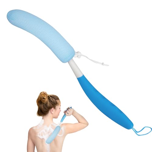 Back Scrubber for Shower,15.35" Long Handle Shower Brush for Body | Back Brush for Shower for Men Women, Long Handled Bath Sponge for Deep Clean,Exfoliating,Anti-Slip Curve Handled - size: Blue-Blue
