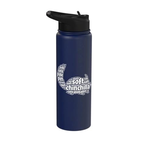 Chinchilla Word Cloud Pet Animal Funny Chinchillas Stainless Steel Insulated Water Bottle - color: Navy Blue