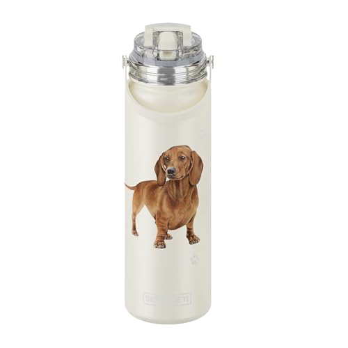 SERENGETI 24 Oz Water Bottle Stainless Steel with Spill Proof Lid - Double walled Vacuum Insulated water flask - Realistic 3D Print of your favorite dog (Dachshund red) - color: Dachshund red