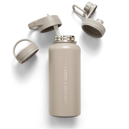 Gymreapers Insulated Water Bottle with Straw - 32 OZ Stainless Steel Water Bottles - BPA Free Metal Double Wall Vacuum Cold Hot Leakfree Flask Jug For Travel, Sports, Gym, School & Workout - color: Quicksand