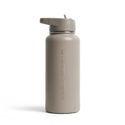 Gymreapers Insulated Water Bottle with Straw - 32 OZ Stainless Steel Water Bottles - BPA Free Metal Double Wall Vacuum Cold Hot Leakfree Flask Jug For Travel, Sports, Gym, School & Workout - color: Quicksand