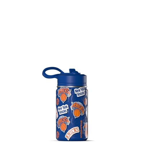 Hydrapeak NBA Officially Licensed 2026 Finals Champion New York Knicks Mini 14oz Kids Stainless Steel Bottle with Straw Lid Flexible Handle, Insulated, Spill Proof, Perfect for Back to School - color: New York Knicks