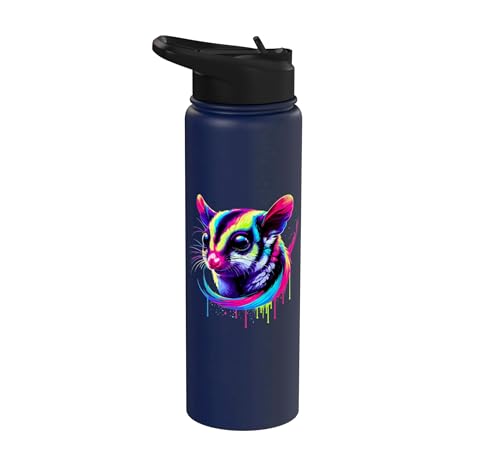 Dripping Paint Art Sugar Glider Sugar Gliders Stainless Steel Insulated Water Bottle - color: Navy Blue