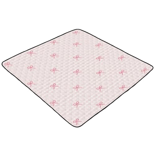 Baby Play Mat Pink Checkered and Bows 50 x 50 Playpen Mat Baby Play Mats for Floor Play Gym Crawling Mat Non-Slip Cushioned Baby Playmat for Infants, Babies, Toddlers - color: multi 2