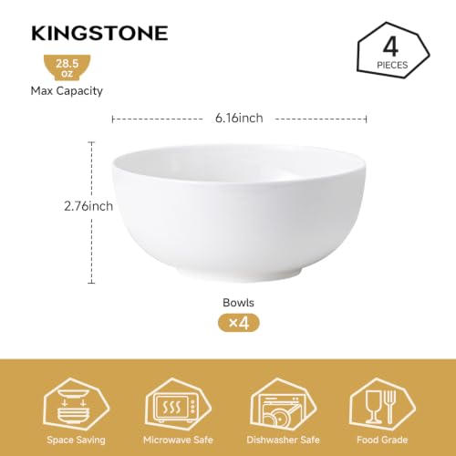 4 Pack Bone China Bowl Set, 28.5 oz Soup and Cereal Bowls, White | Lightweight & Durable Dinner Bowls for Salad Dessert Pasta Cereal Soup Rice Oatmeal, Microwave & Dishwasher Safe - size: 4 Pieces