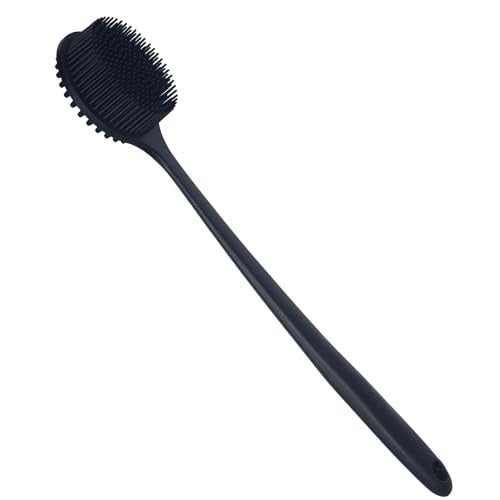 DNC Back Scrubber for Shower Soft Silicone Bath Body Brush with Long Handle (Black) - color: Black