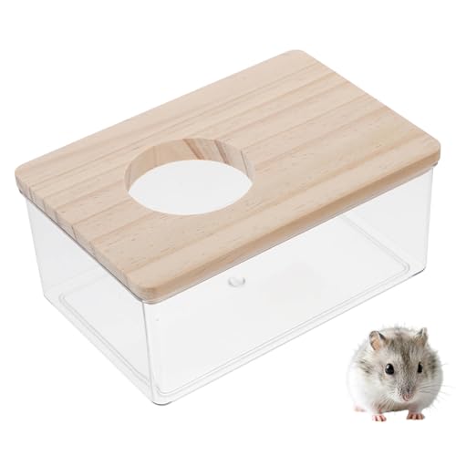 POPETPOP Hamster Sand Bath Box Acrylic Bath Container for Hamsters Transparent Small Animal Shower Bathtub with Lid for Chinchilla Mouse and Gerbil Cage Habitat D Cor 6.06 X 4.13 X 2.75 in