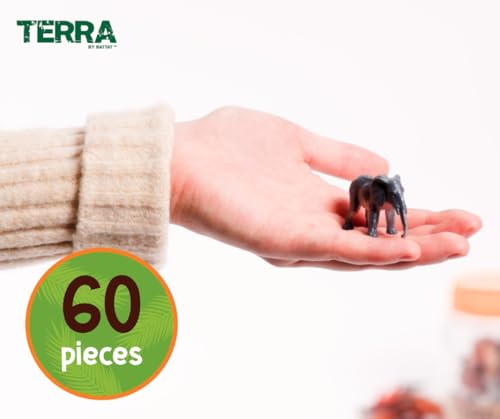 Terra by Battat Wild Animal Figurines Tube, 60 Mini Safari Figures, Animals | 60 realistic mini wild animal figures in a portable tube for pretend play, crafts, dioramas, sensory bins, Animals, 3+ Years - style: Wild Animals in Tube