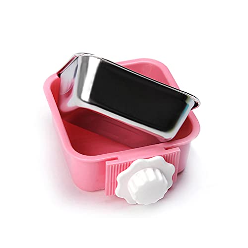 Crate Dog Bowl,Removable Stainless Steel Water Food Feeder Bowls Crate Coop Cup,Pet Cage Bowls with Bolt Holder for Cat, Puppy, Birds, Rats, Rabbits Small Animals ((Green+Pink) Square, Large) - color: (Green+Pink) Square, size: Large