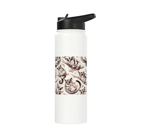 Beautiful Sugar Glider Pattern Aesthetic Sugar Gliders Stainless Steel Insulated Water Bottle - color: White