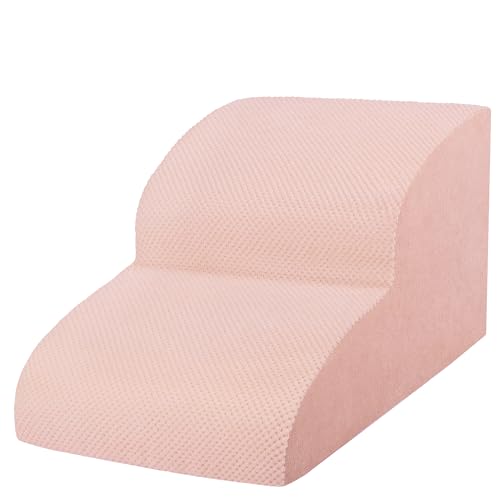 Dog Stairs for Small Dogs, High Density Foam Dog Steps, Extra Wide Non-Slip Pet Ramp for High Beds Or Couch, Soft Doggie Ladder for Dogs Injured, Older Pets, Small Cats - color: Pink, size: 2 Steps