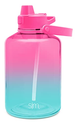 Simple Modern Half Gallon Water Bottle with Straw Lid | 64oz, Ombré | Summit Reusable Plastic Water Bottle | Motivational Markers, Push-Button Flip Straw Lid | Made Without BPA | Sorbet