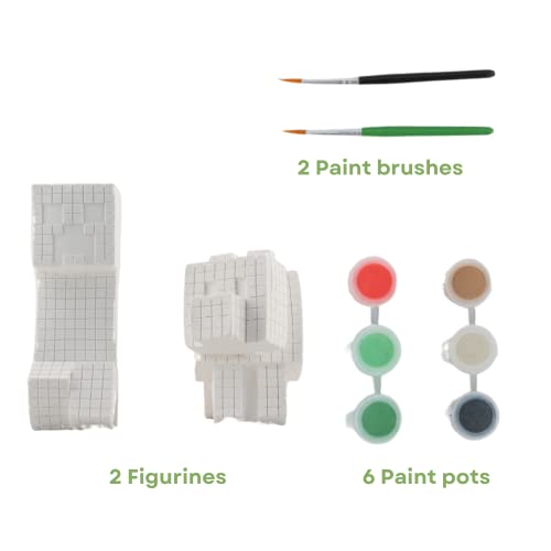 Minecraft Paint Your Own Figurines Craft Kit for Kids, 2 Ceramic Figures | Minecraft Wolf & Creeper Painting Art Set, 6 Paints, 2 Brushes, DIY Arts & Crafts, Paint Set, Coloring for Kids - style: Minecraft: Creeper and the Wolf