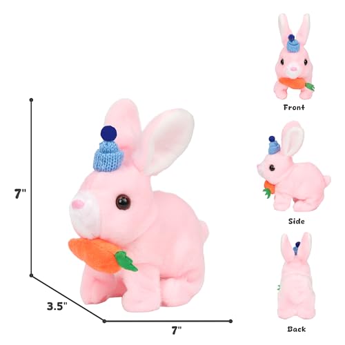 Easfan Bunny Plush Jumping Spotted Pink Rabbit with Hat Hopping Ears Nose Moving Educational Plush Toy Singing Shaking Glowing Interactive Toy Electric for Toddlers Kids - style: Bunny_Pink_Hat