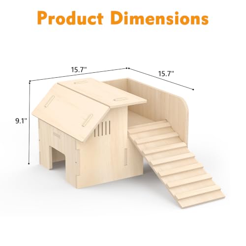 XiaZ Guinea Pig Hideout, Double Decker Wooden Guinea Pig House with Stairs,Two Lower Rooms and One Large Upper Platform,Habitat Hideout for Dwarf Rabbit, Hamster, Chinchilla - size: style3:15.7 x 15.7 x 9.1 inches