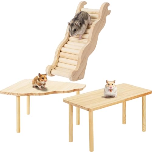 Hamster Wooden Platform Tunnel Ladder Hideout Playhouse Hamster Game Climbing Toy with Cage Accessories for Small Pets Dwarf Syrian Mice Degus Gerbils Squirrel (Serenade)