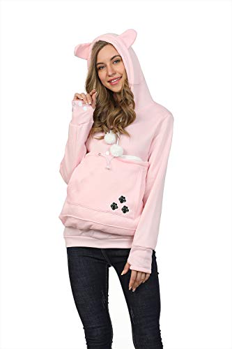 Womens Pet Carrier Sweater Dog Cat Pouch Hoodies Plus Size Tops - color: Pink, size: XX-Large
