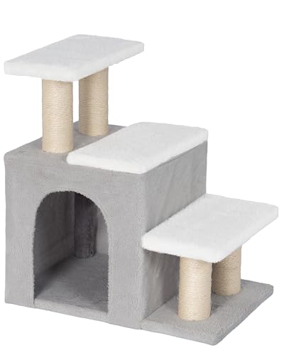 Aechonow 3-in-1 Cat Stairs for High Bed Couch, Multifunctional | Dog Steps for Small Doggie Pet Rabbits,19'' Tall, Beige, Medium - size: M-Beige