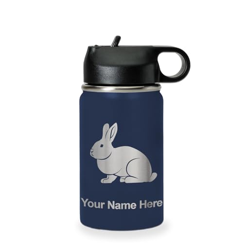 LaserGram Personalized 12oz Water Bottle, Rabbit (Navy Blue) | Engraved Gift, Vacuum Insulated Stainless Steel, Flip-Top Straw Lid, Laser Engraved With Your Name - color: Navy Blue, size: 12 Ounces