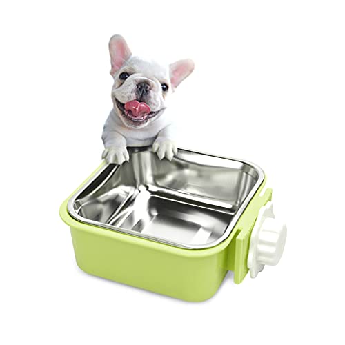 Crate Dog Bowl,Removable Stainless Steel Water Food Feeder Bowls Crate Coop Cup,Pet Cage Bowls with Bolt Holder for Cat, Puppy, Birds, Rats, Rabbits Small Animals ((Blue+Green) Square, Samll) - color: (Blue+Green) Square, size: Small