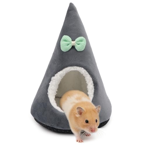 Hamster Hideout Bed for Hamsters Gerbils Mice, Gray | Soft plush warm, non-slip bottom, thick filling keeps shape, cute tent shape, 5.9"x7.9", for small pets/hedgehogs