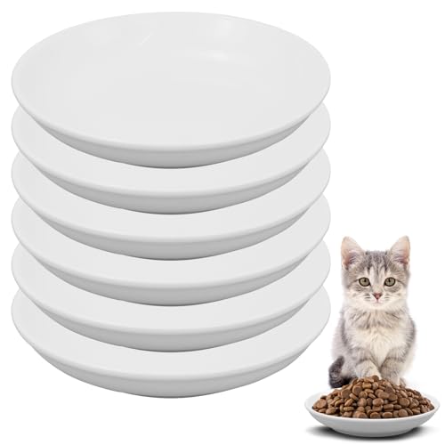 6 Pack Cat Food Bowl, Ceramic Cat Bowls, Anti Whisker Fatigue Cats Bowl Set | 5.5 Inches Shallow Wide Kitten Plates for Food and Water (White-C) - color: White