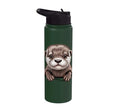 Cute Otter Pup Funny Peeking Pocket Animals Stainless Steel Insulated Water Bottle - color: Dark Green