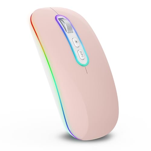 cimetech Rechargeable Wireless Mouse, Dual Mode Mouse-Pink | 2.4G & BT Slim LED Mouse for MacBook,Silent Click, 1600 DPI for Office Travel Mac Air Pro/PC/Laptop/Computer - color: Pink