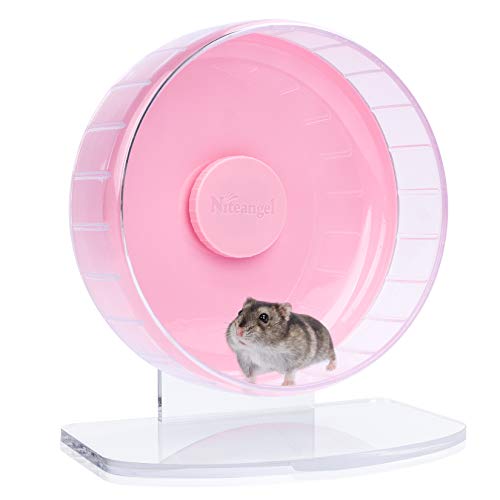 Niteangel Super-Silent Hamster Exercise Wheel: Quiet 8.2 inch Running Wheel | Can 9.1-11.8" Adjustable Height - No Bend Back Spinner Running for Dwarf Syrian Hamster Gerbils Mice Or Other Small Animal - color: Pink, size: Small