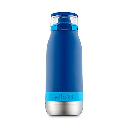 Ello Emma 14oz Vacuum Insulated Stainless Steel Kids Water Bottle with Straw and Built-in Carrying Handle and Leak-Proof Locking Lid for School Backpack, Lunchbox and Outdoor Sports, Touchdown Blue - color: Touchdown Blue