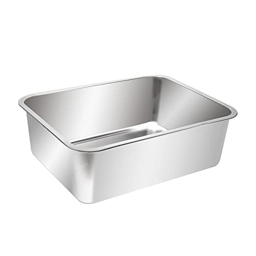 Kichwit Stainless Steel Cat Litter Box, Metal Cat Litter Pan, Kitten Litter Box Tray, Non Stick Smooth Surface (17.5" L x 13.5" W x 6" H) - size: 17.5" L x 13.5" W x 6" H (without Lid)