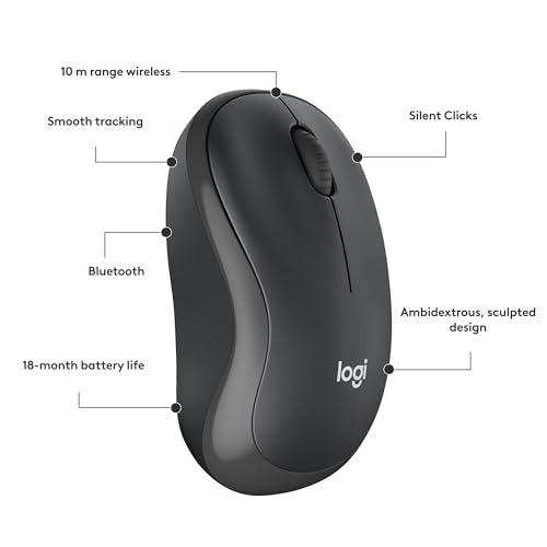 Logitech M240 Compact Silent Bluetooth Wireless Mouse - Graphite | Bluetooth connectivity, no USB receiver, quiet clicks, 3 non-customizable buttons, 18-month battery life, PC Mac compatible - color: Graphite, size: 1 Pack, style: Bluetooth