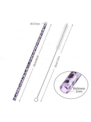 10 Pcs Reusable Leopard Straws Hard Plastic Drinking Straw with Cleaning Brush Leopard Print Animal Drinking Straw Statement Cheetah Animal Straws Birthday Party Favors(Purple) - color: Purple