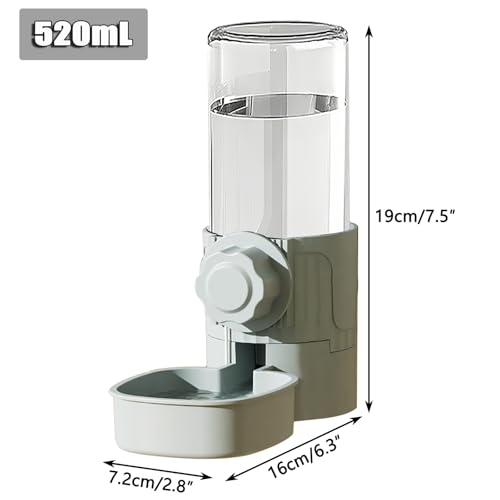 Pet Cage Suspended Water Dispenser, 17oz Hanging Automatic Water Bowl for Rabbit, Bunny, Cat, Ferret, Clear, Plastic (Grey)