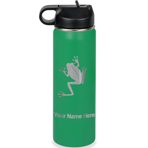 LaserGram Personalized 20oz Water Bottle, Tree Frog (Green) | Engraved Gift, Vacuum Insulated Stainless Steel, Flip-Top Straw Lid, Laser Engraved With Your Name - color: Green, size: 20 Ounces