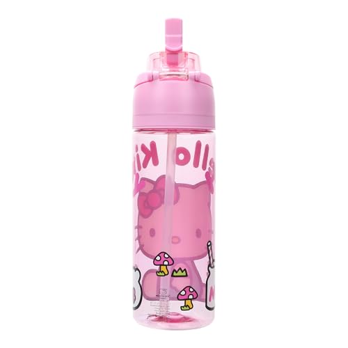 Bioworld Hello Kitty Mushrooms & Milkshake Pink 24 Oz Plastic Water Bottle With Dual Spout Lid - color: Hello Kitty Mushrooms & Milkshake