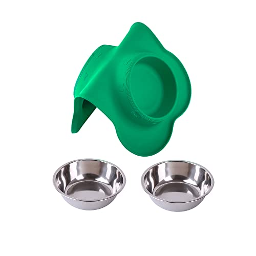 Hubulk Pet Dog Bowls 2 Stainless Steel Dog Bowl with No Spill Non-Skid Silicone Mat + Pet Food Scoop Water and Food Feeder Bowls for Feeding Small Medium Large Dogs Cats Puppies (Small, Hunter Green) - color: Hunter Green, size: Small