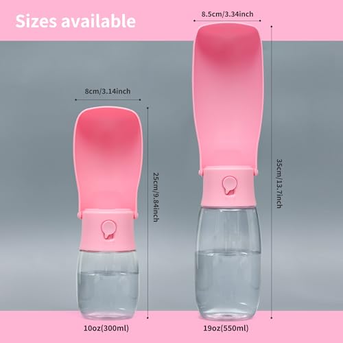 Portable Dog Water Bottle 19oz Pink | Foldable pet water dispenser, food grade plastic, ease to use for outdoor walking, hiking, travel - color: Transparent Pink, size: 19OZ