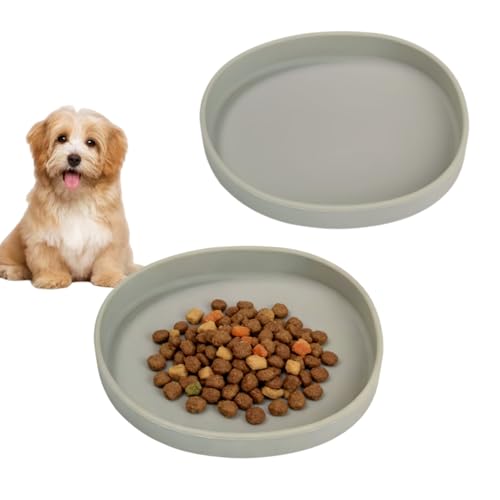 2 Pack 7 Inch Shallow Pet Bowls - Silicone Cat & Dog Food Dishes for Whisker Fatigue Relief - Non-Slip Flat Feeding Bowls for Dry/Wet Food & Water (Light Brown) - color: Light Brown