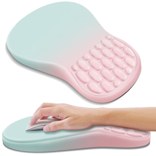 YIWEI Ergonomic Mouse Pad with Wrist Rest for Carpal Tunnel Pain Relief | Memory Foam Wrist Support,Non-Slip Rubber Base, Keyboard Computer Mousepad,Lycra Cloth Surface,Gaming Home Office - color: Blue and Pink Contrast