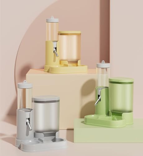 Leak-Proof Hamster Water Bottle & Automatic Feeder Combo | Transparent Food Dispenser with Stainless Steel Nozzle, Easy to Clean（Yellow)