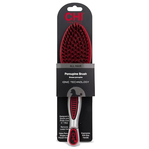 CHI for Dogs Porcupine Pin and Bristle Dog Grooming Brush Detangling and Smoothing Brush for Short Medium and Long Dog Coats Helps Remove Loose Hair and Light Tangles Ergonomic Soft Grip | Detangling and smoothing formula, removes loose hair and light tan