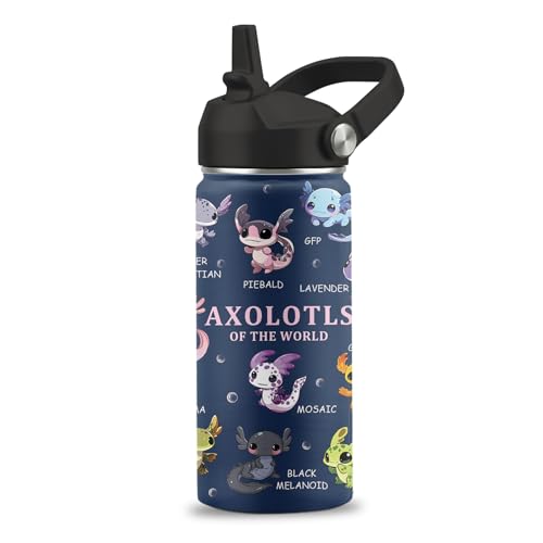 Axolotl Gifts, 16 oz Water Bottle with Straw Lid, Stainless Steel Insulated Tumbler, Cute Animals Water Bottle, Axolotl Cup Gifts for Birthday Christmas (1pcs) - color: Axolotl