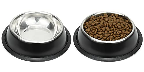 Stainless Steel Dog Bowls, Food and Water Non Slip Anti Skid Stackable Pet Puppy Dishes for Small, Medium and Large Dogs (2 Pack) - color: Black, size: ¾ Cup/7 oz