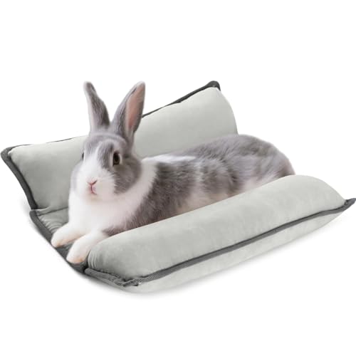 Rabbit Bed, Washable Bunny Pillow, Reversible Lounger Pad, Soft Small Animal Bedding, Stress Relief Pet Mat for Kittens, Guinea Pigs, Puppies - color: Light Grey