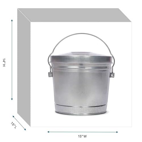 Galvanized Steel Locking Lid Trash Can - 6-Gallon Rodent-Proof Outdoor Storage Bin with Weather-Resistant Lid, Pet Food, Bird Seed, Charcoal Storage, Heavy Duty Metal Can